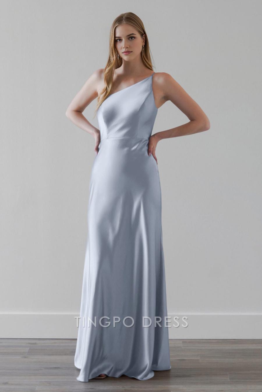TingPo Wholesale Elegant Single shoulder slim shoulder strap tight fitting sleeveless floor length ballroom dress formal women's dresses